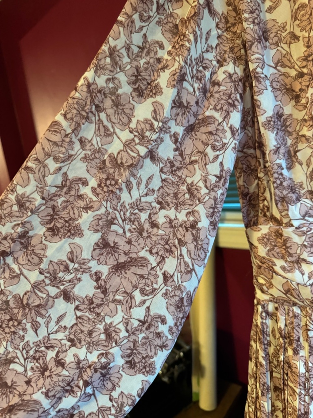 IVY CITY Floral Button Down Long Sleeve Mini Dress - Mauve & Cream - Picture 4 of 4
